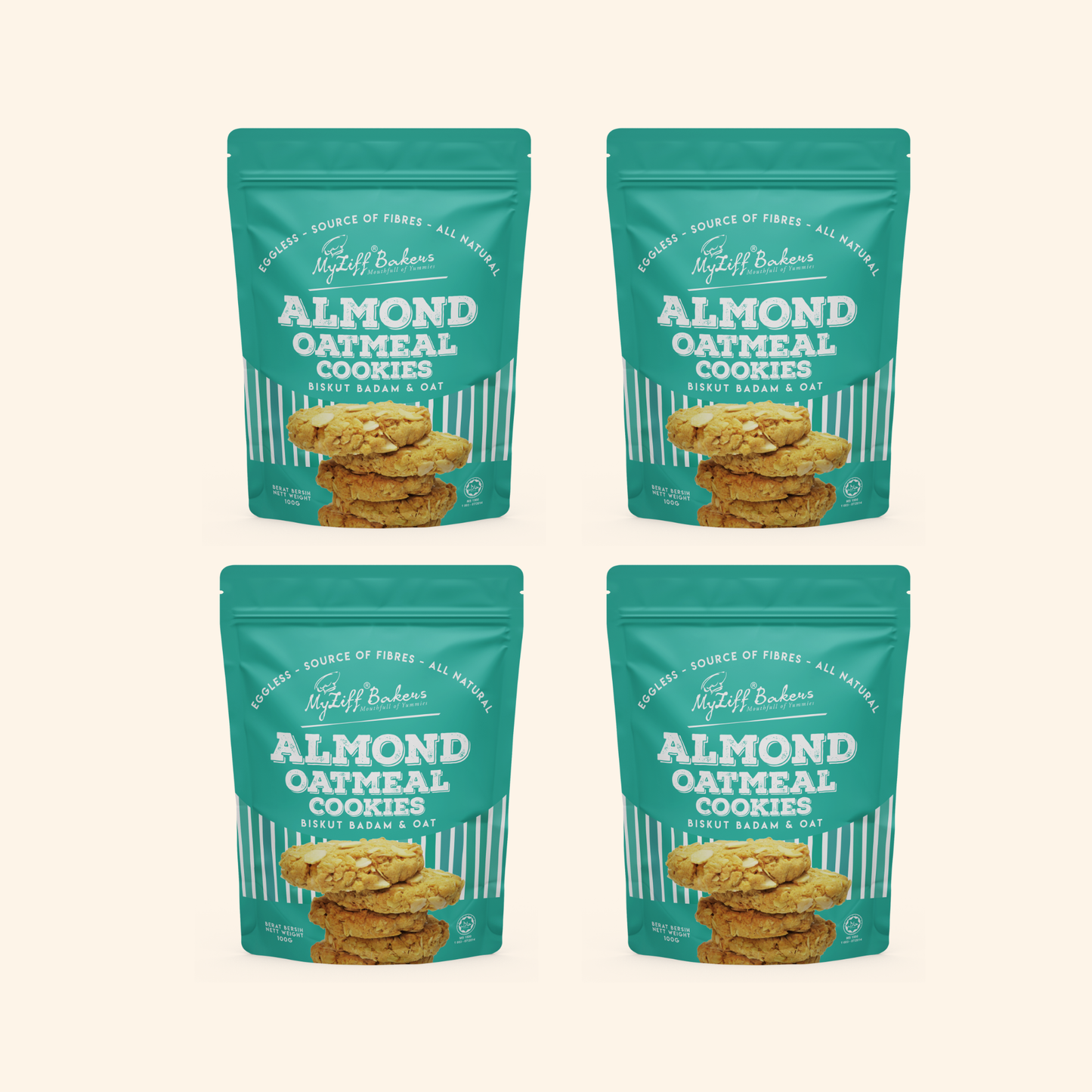 Eggless Oatmeal Cookies Combo Pack, 3.53 oz (100 gm), pack of 4