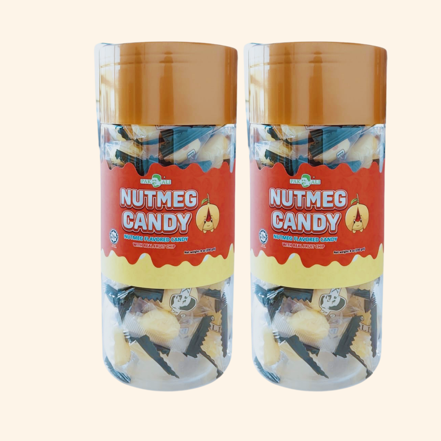 Two jars of Nutmeg Candy on a white background