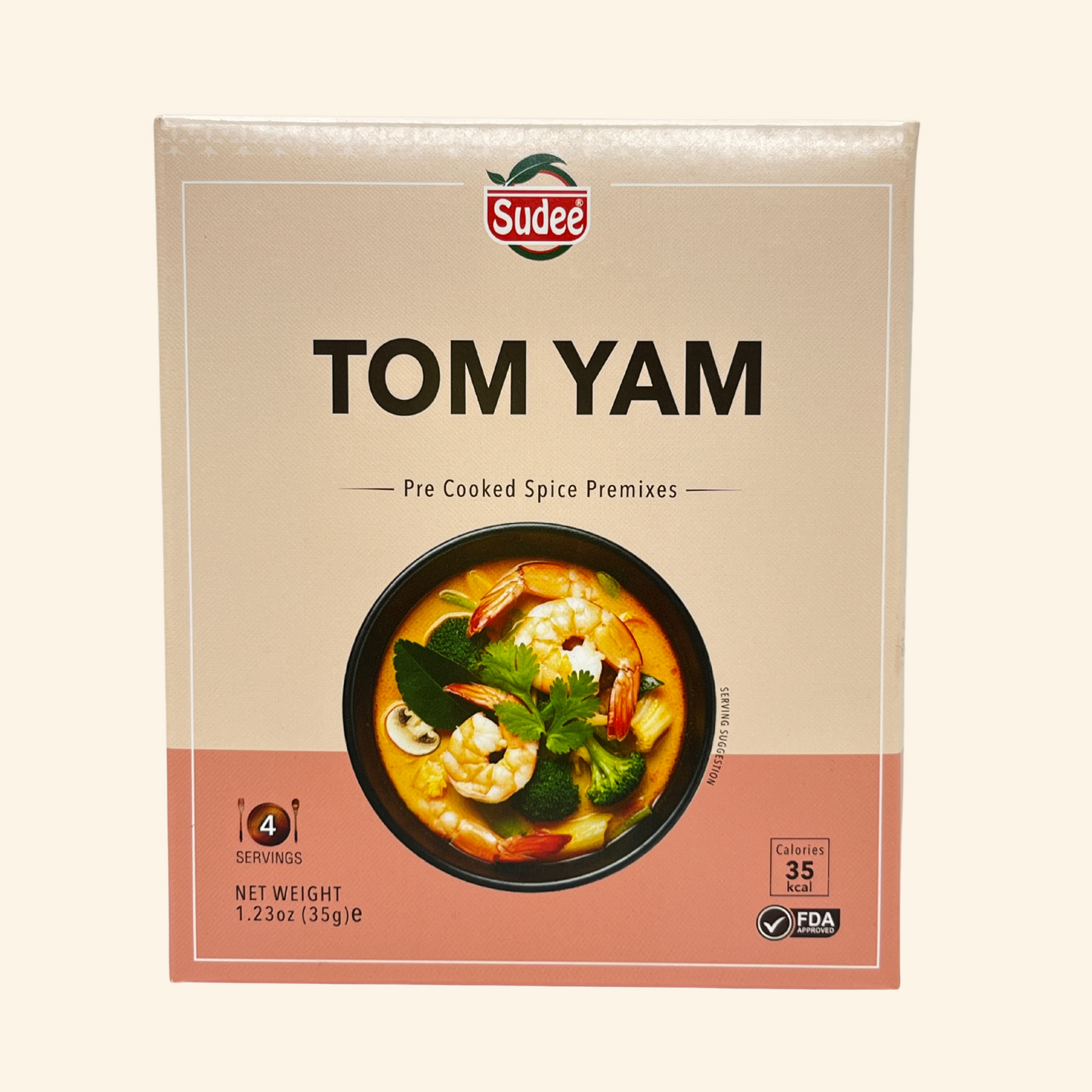 Sudee Tom Yam spice mix packaging on a beige background