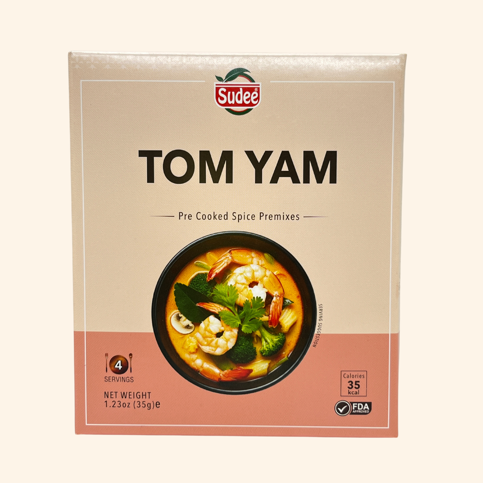 Sudee Tom Yam spice mix packaging on a beige background